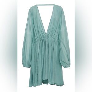 Kalita Green Aphrodite Cloud Tunic Mini‎ Dress Cotton Silk Blend  V Neckline XS